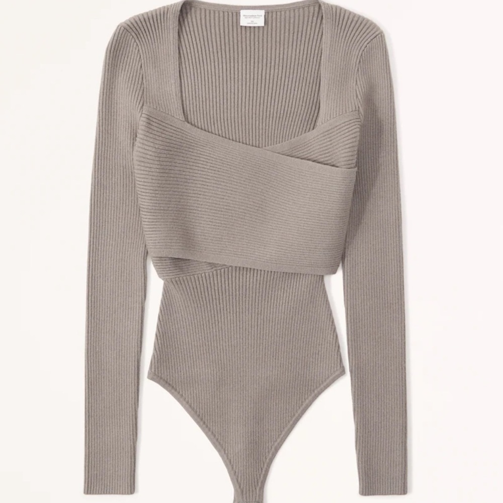 Abercrombie & Fitch LuxeLoft Wrap Sweater Bodysuit XXS Taupe Brown NWOT